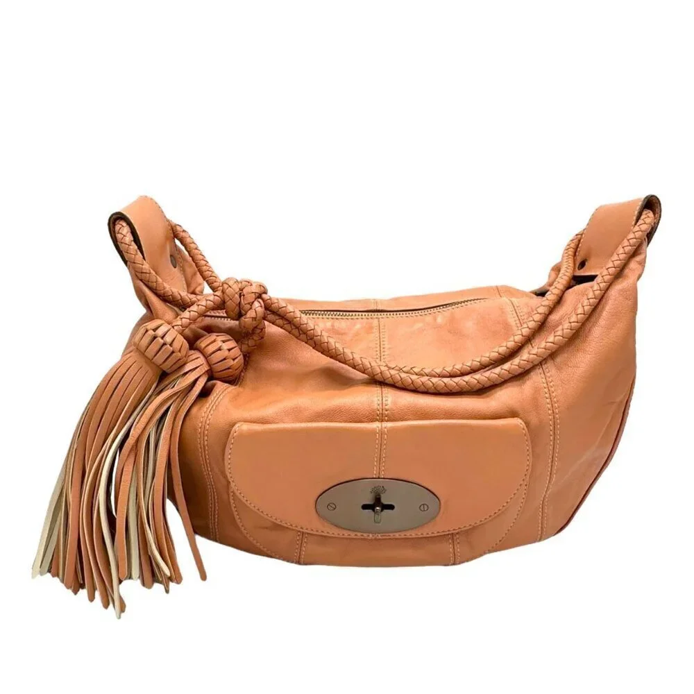 MULBERRY Araline Hobo Bag Peach Leather Tassels Boho Chic Luxury Designer